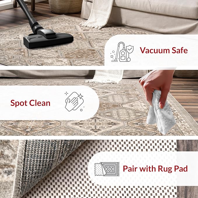 nuLOOM 3x5 Becca Traditional Tiled Area Rug, Taupe, Faded Transitional Design, Stain Resistant, For Bedroom, Dining Room, Living Room, Hallway, Office, Kitchen, Entryway