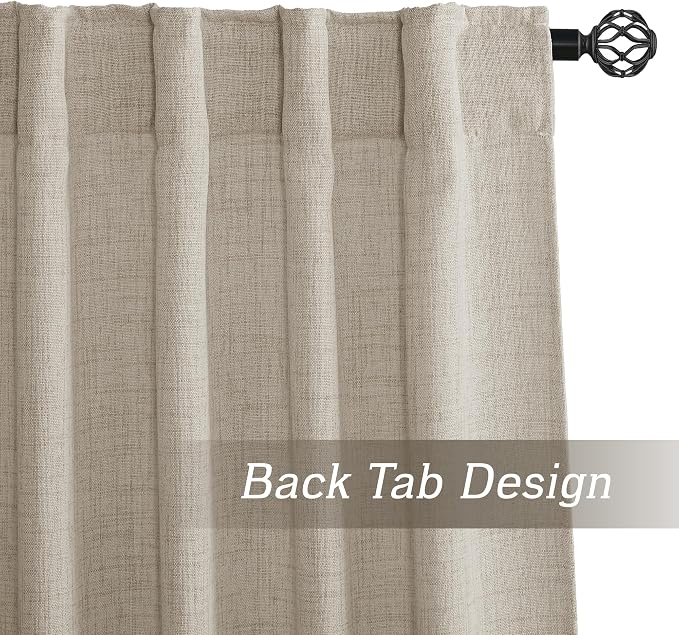 RYB HOME Natural Beige Linen Sheer Curtains 108 inches Long for Living Room/Bedroom, Back Tab/Rod Pocket, Light Filtering Sheer Curtains and Drapes, W 52 x L 108 inches, 2 Panels Set