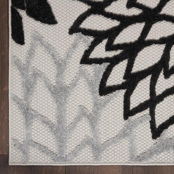 Nourison Home Aloha Indoor/Outdoor Black White 12' x 15' Area Rug, Tropical, Botanical, Easy Cleaning, Non Shedding, Bed Room, Living Room, Dining Room, Deck, Backyard, Patio (12x15)