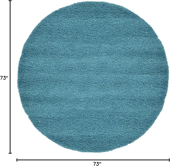 Unique Loom Solid Shag Collection Area Rug (6' 1" Round, Deep Aqua Blue) | Modern solid area rug for dining room, entryway & bedroom. Stain-resistant, easy-care, kid & pet friendly