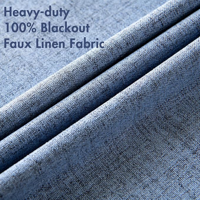MIULEE Linen Texture Curtains for Bedroom Solid 100% Blackout Thermal Insulated Stone Blue Curtains Grommet Room Darkening Drapes Luxury Decor for Living Room 52x45 Inch (2 Panels)