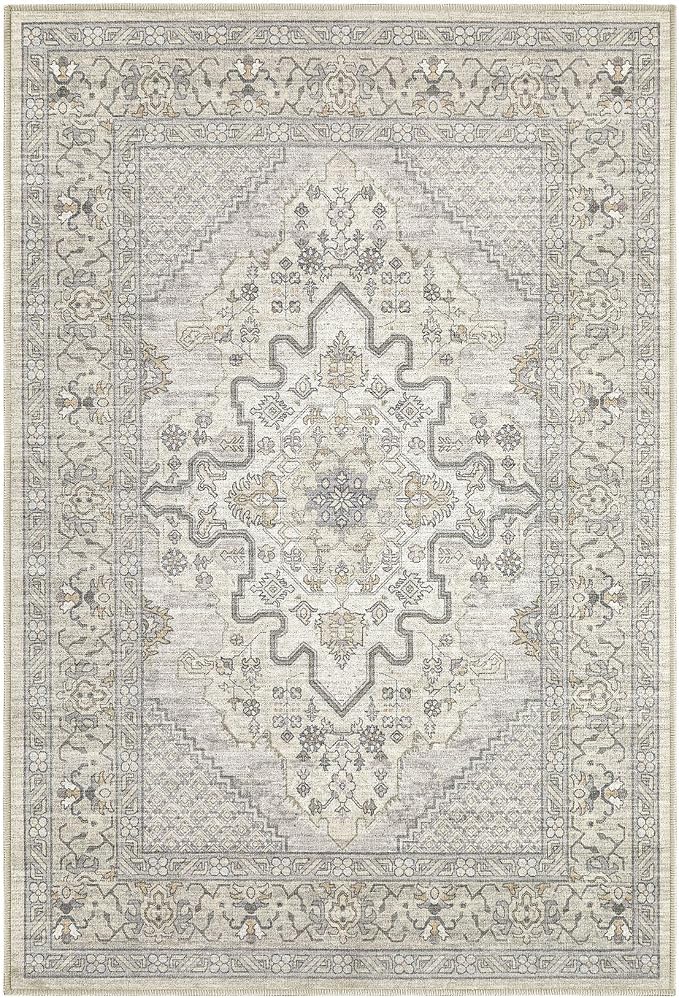 Tortania Area Rug 2x3 Doormat - Washable Vintage Oriental Farmhouse Soft Thin Indoor Carpet for Living Room Bedroom Hallway Entryway Kitchen - Beige Linen