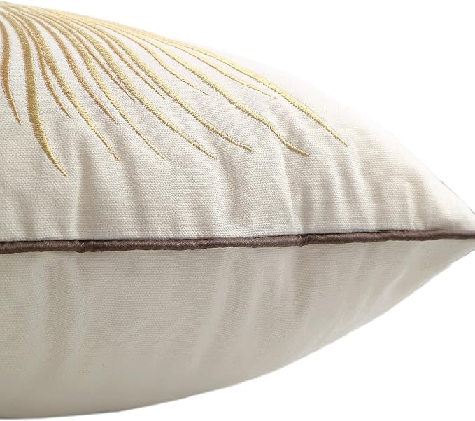 Embroidery Throw Pillow Covers 18x18 Home Decor Fine Thread Dandelion Flower Pillow Cover for Couch Bedroom Chair 100% Cotton Canvas Floral Cushion Cover 45x45cm, Beige Pack of 2