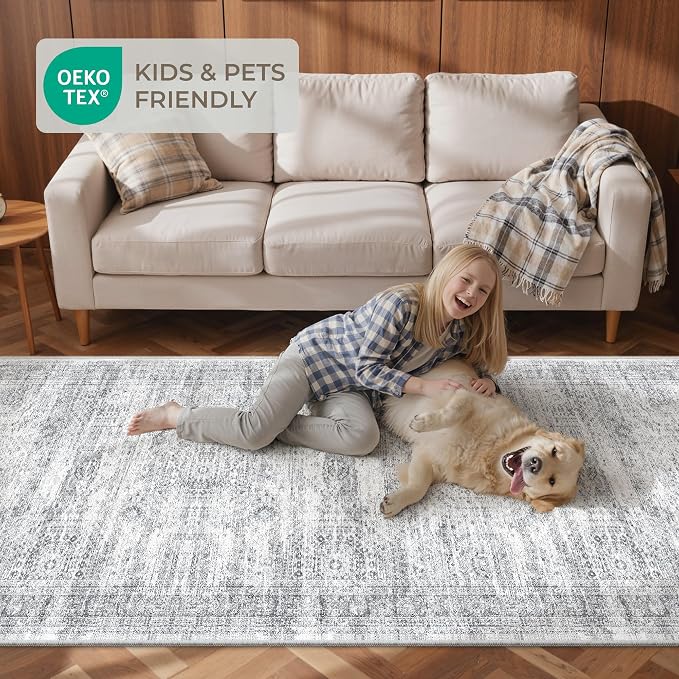 4x10 Runner Rug Non Slip,Washable Hallway Runner Rug,Grey | Area Rugs for Kitchen,Entryway,Bedroom,Bathroom,Nursery Room,Thin,Soft Runner Rug,Stain Resistant Indoor Carpet