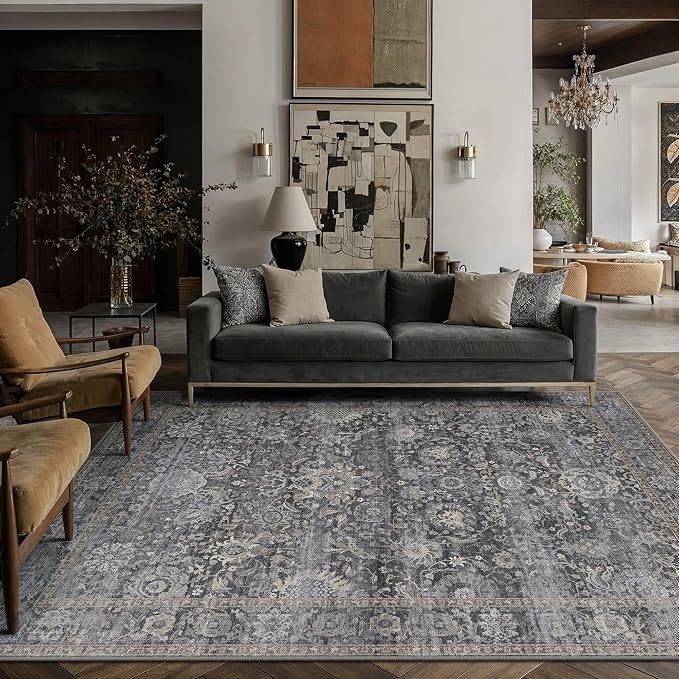 HUGEAR Area Rugs 5x7 Blue Washable Rug for Living Room Bedroom Neutral Vintage Rug Carpet Distressed Soft Durable Non Slip No Shedding for Indoor Dining Nursery Farmhouse