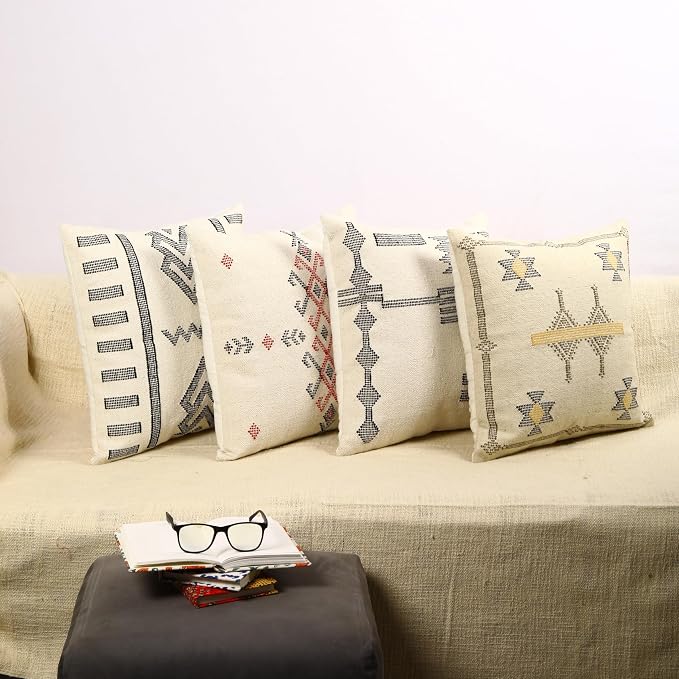 Trade Star 100% Cotton Pillow Covers Sabra Kilim Farmhouse Throw Pillow Handwoven Pillowcase Premium Cushion Case Set of 4 Handloomed Cushion Covers Designer Pillow Shams (Sabra 2)