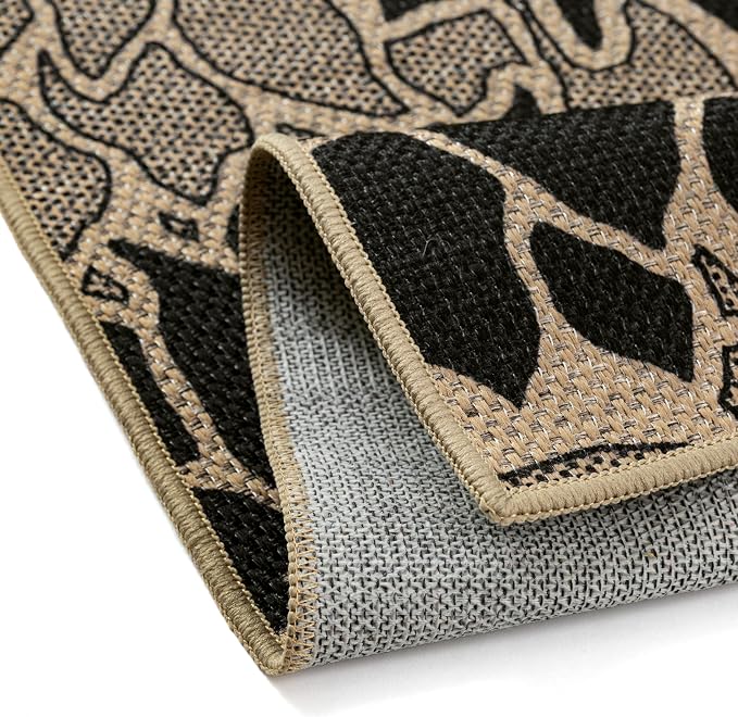 PureCozy 5x8 Easy Jute Outdoor Rug Black Floral Textured Indoor Outdoor Area Rug Farmhouse Patio Carpet for Backyard, Patio, Porch, Easy-Cleaning, High Traffic, Pet-Friendly, Non-Shedding