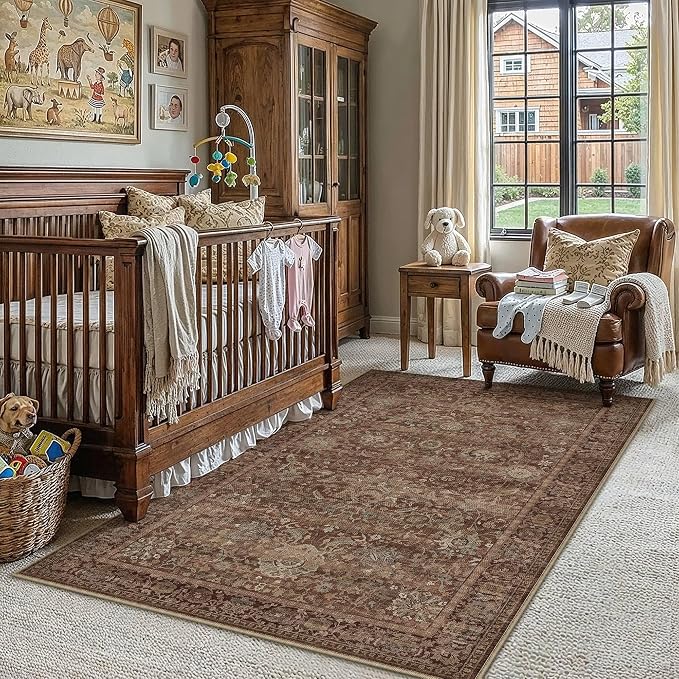 HUGEAR Area Rugs 4x6 Rust Red Washable Rug for Living Room Bedroom Neutral Vintage Rug Carpet Distressed Soft Durable Non Slip No Shedding for Indoor Dining Nursery Farmhouse