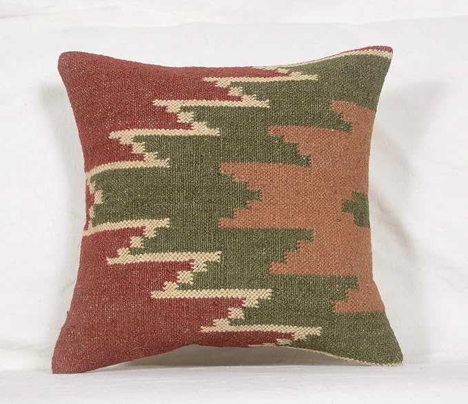 Chouhan Rugs 4 PCS Set of Hand Woven Jute Kilim Cushion Cover Indian Vintage Pillows 18X18 Rug Boho Shams (Pattern 3)