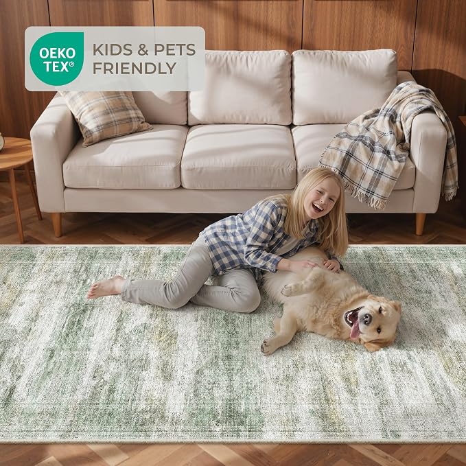 2x12 Runner Rug Non Slip,Washable Hallway Runner Rug,Green | Long Neutral Rugs for Kitchen,Entryway,Bedroom,Bathroom,Laundry Room,Thin,Soft Runner Rug,Stain Resistant Indoor Carpet