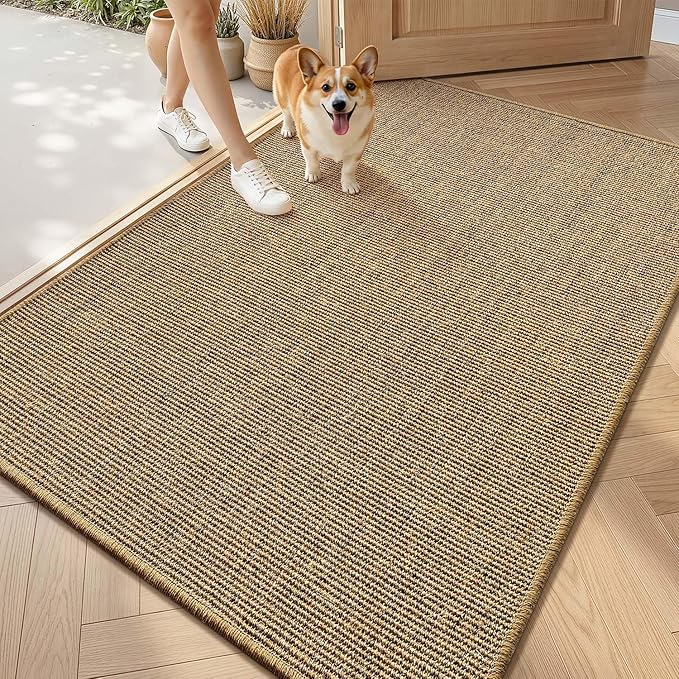 LUMI Indoor Door Mat 36"x60", Non-Slip Handwoven Sisal Rug, Solid Brown | Handcrafted Natural Sisal Fibers, Reinforced Edges Resist Fraying, 0.2" Low-Profile Doormat, Dot-Coated Non-Slip Backing