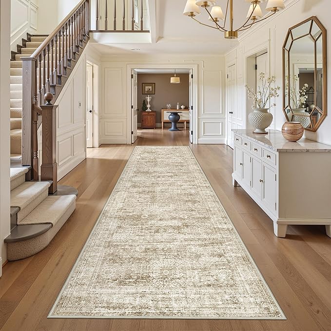 3x10 Runner Rug Non Slip,Washable Hallway Runner Rug,Brown | Long Neutral Rugs for Kitchen,Entryway,Bedroom,Bathroom,Laundry Room,Thin,Soft Runner Rug,Stain Resistant Indoor Carpet