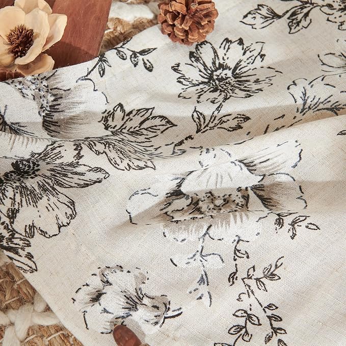 jinchan Black Floral Linen Curtains Lined 63 Inch Vintage Back Tab 2 Panels | Privacy lining, light filtering drapes, vintage, cottagecore, french country, rustic, bedroom, living room, window treatment