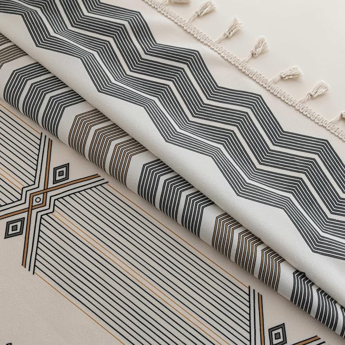 Gray Geometric Curtains 96 Inches Long, Boho Farmhouse Light Filtering Rod Pocket Drapes with Tassel Trim for Bedroom Living Room, 2 Panels