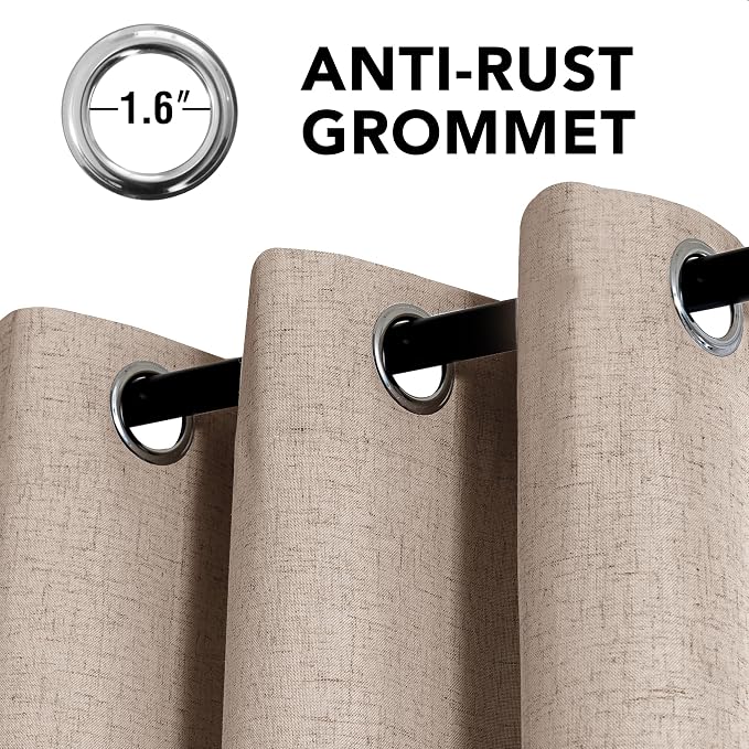 H.VERSAILTEX Linen Curtains 100% Blackout Curtains for Bedroom 108 inch Long Full Light Blocking Nature Linen Blended Window Curtains for Living Room Nickel Grommet (2 Panels, Heathered Sand)