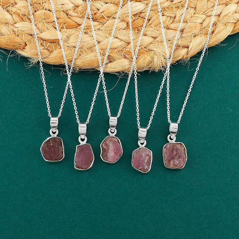 Natural Real Raw Pink Sapphire Crystals Bezel Pendant Necklace, Birthstone, Healing Rough Gemstone, 925 Sterling Silver Jewelry 18 inch (1 pendant)