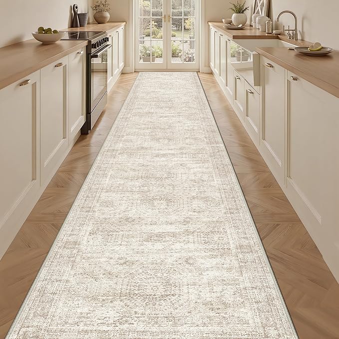 3x14 Runner Rug Non Slip,Washable Hallway Runner Rug,Beige | 14 ft Runner Rug for Hallway,Entryway,Bedroom,Living Room,Thin,Soft, Extra Long Rug,Stain Resistant Indoor Carpet