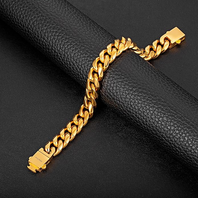 murtoo Mens Cuban Link Chain Bracelet, 6/8/12MM Stainless Steel Bracelets for Men Silver Black Gold, Hip Hop Link Bracelet with Detachable Clasp Gift for Men Him