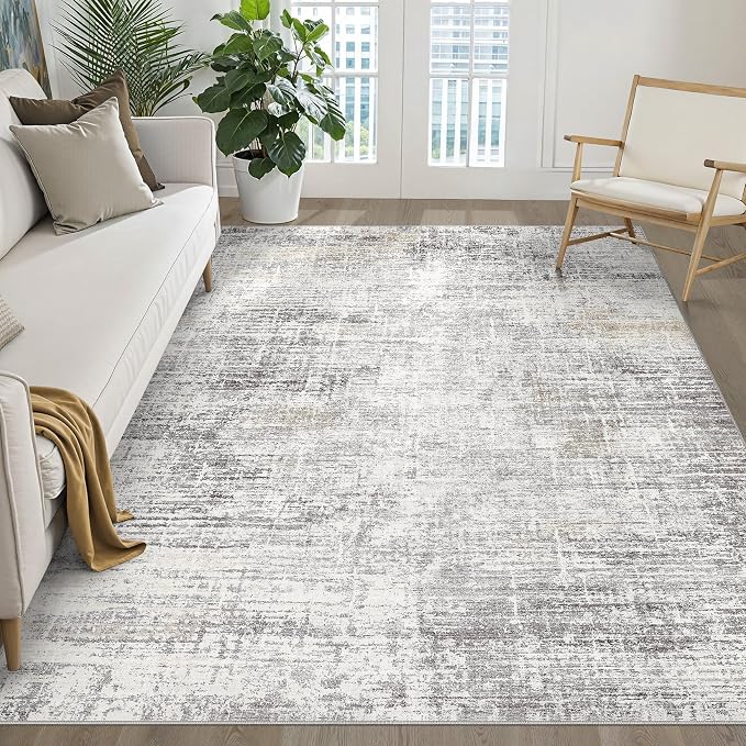 5x8 Area Rug Living Room: Washable Large Neutral Rug Abstract Soft Modern Stain Resistant Indoor Floor Non-Slip Carpet for Bedroom Nursery Kids Office Playroom Dining Room Under Table- Gray Beige