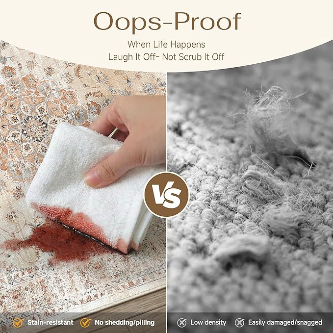 HUGEAR Round Rugs 6x6 Machine Washable Vintage Orange Throw Carpet Non Slip Stain Resistant Low Pile for Living Room Bedroom Kitchen Retro Aesthetic Modern Decor