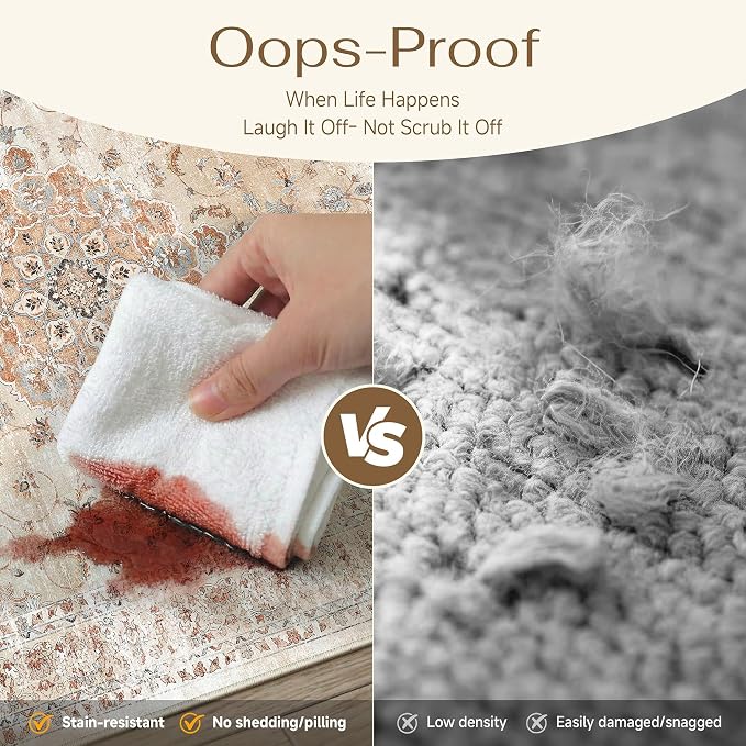 HUGEAR Area Rugs 3x5 Machine Washable Vintage Orange Living Room Rug Throw Carpet Non Slip Stain Resistant Low Pile for Office Home Retro Aesthetic Modern Decor