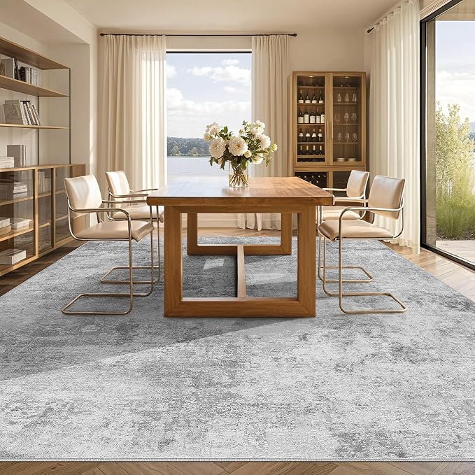 Tortania Area Rug Living Room Rugs - 10x14 Washable Large Soft Neutral Boho Moroccan Bohemian Farmhouse Rug Indoor Floor Carpet for Bedroom Under Dining Table Home Office Decor - Ivory Grey
