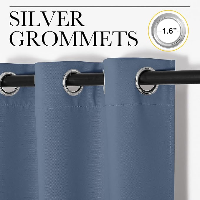 NICETOWN Thermal Insulated Curtains Blackout Draperies, Stone Blue, Set of 2, 29 by 40 inches Long, Window Treatment Solid Grommet Room Darkening Drape Panels for Bedroom