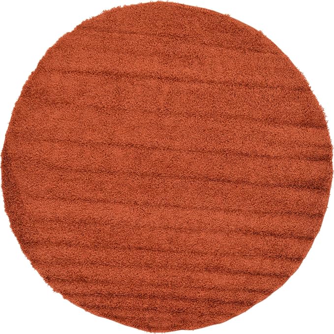 Unique Loom Solid Shag Collection Area Rug (8' Round, Terracotta)