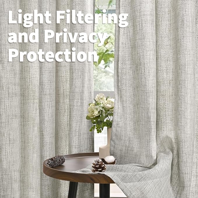 YoungsTex Dark Grey Linen Curtains 72 Inch Length for Living Room, Textured Semi Sheer Window Drapes with Bronze Grommet Light Filtering for Bedroom Dining, 2 Panels, 52 X 72 Inch