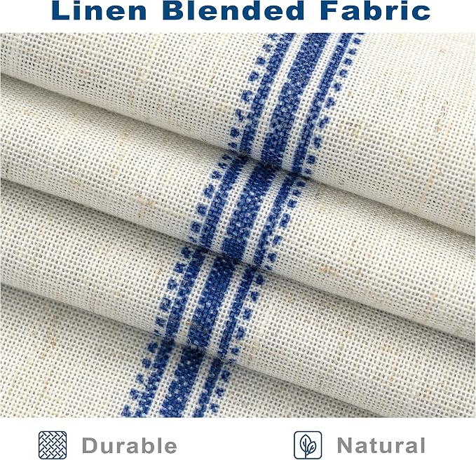 DriftAway Farmhouse Stripe Blackout Curtains, W52xL84, Navy Blue | Blackout, Linen Texture, Stripe Pattern, Grommet, Two Layers, Bedroom Living Room Use, Sound Reducing Design