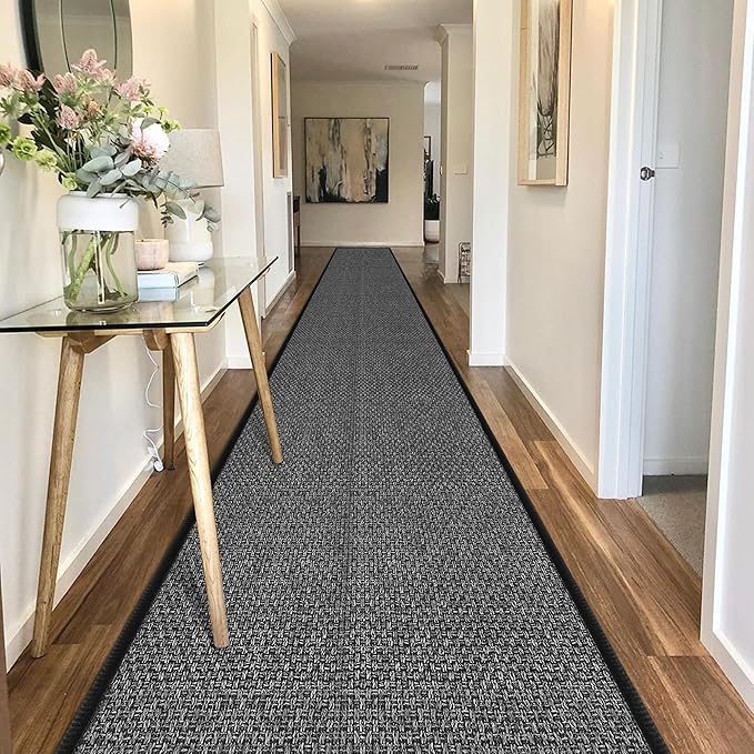 GOYLSER 19ft Extra Long Jute Runner Rugs for Hallways, Rubber Backed Hall Floor Mat Non Slip, Absorbent Entry Way Runner Rugs Indoor, Black