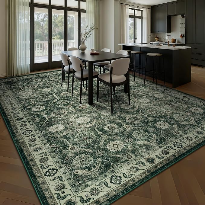 9x12 Area Rug, Soft Non Slip Low Pile Washable Rug, Boho Modern Large Rug for Living Room, Bedroom, Dining Room, Sage Green