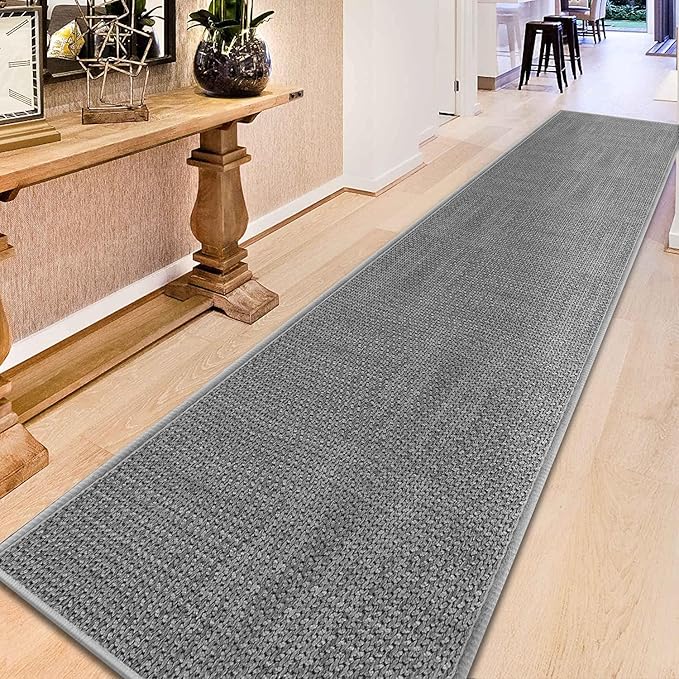 15ft Jute Hallway Runner Rug Non Slip Washable, Absorbent Laundry Rugs Laundry Room Runner, Rubber Backed Black Long Kitchen Carpet Runner