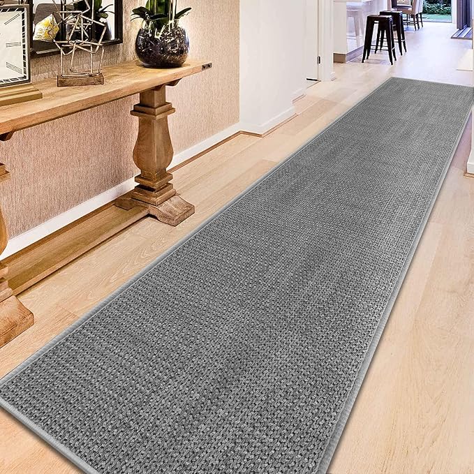 17ft Jute Hallway Rug Runner, Rubber Backed Extra Long Carpet Runner Mats for Hallway, Machine Washable Indoor Entryway Runner Rug, Grey