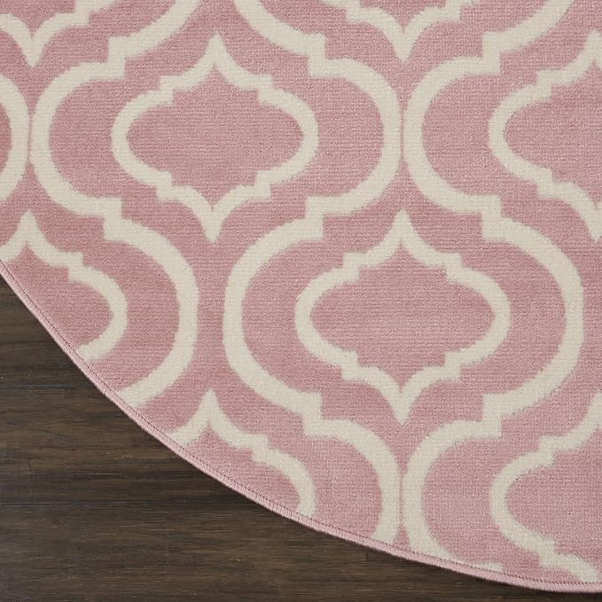 Nourison Home Jubilant Trellis Pink 8' x Round Area-Rug, Easy-Cleaning, Non Shedding, Bed Room, Living Room, Dining Room, Kitchen (8 Round)