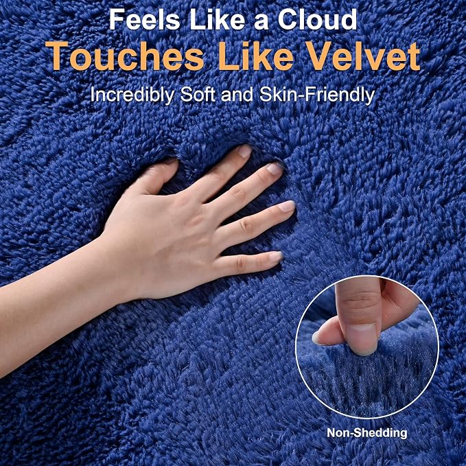 Fluffy Rugs for Living Room: Dusty Blue Soft Shag Rug for Bedroom, Large Fuzzy Plush Indoor Carpet Non Slip Modern Rug for Nursery Kids Room Dorms Office Home Decor, 7x10 Feet