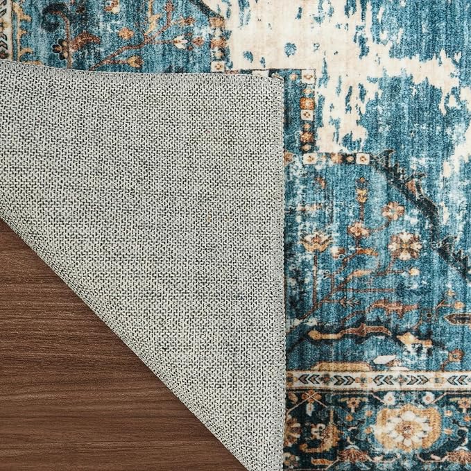 Washable 10x14 Area Rugs - Large Rugs for Living Room Stain Resistant Carpet Vintage Rugs for Bedroom with Non Slip Backing Home Decor Floor Decoration Mat 10x14 Blue