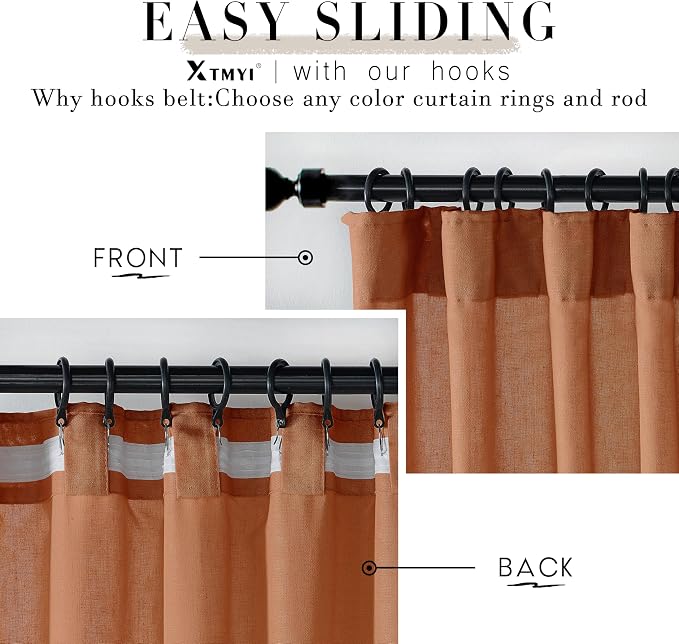 XTMYI Burnt Orange Curtans 63 Inch Length for Bedroom,Sheer Linen Light Filtering Fall Autumn Farmhouse Drapes for Living Room Decor