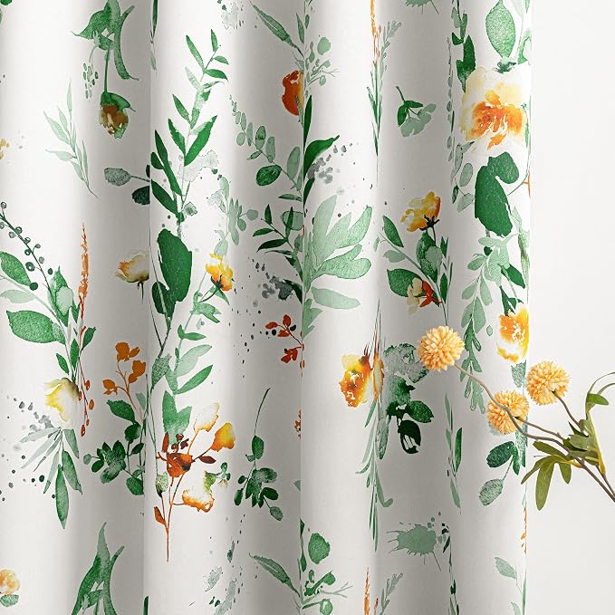 MYSKY HOME Floral French Door Curtains 72 inch Long Set of 2 Blackout Privacy Sidelight Door Window Drapes with Rod Pocket, Yellow and Green, 24" W Each Panel