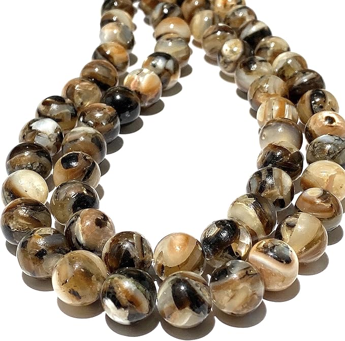ABCGEMS King Troca Shell Beads from Pacific Ocean (Gorgeous Thick Nacre- Exquisite Luster with Zebra Matrix) DIY Jewerly Making Beading Supplies - Smooth Round 12mm