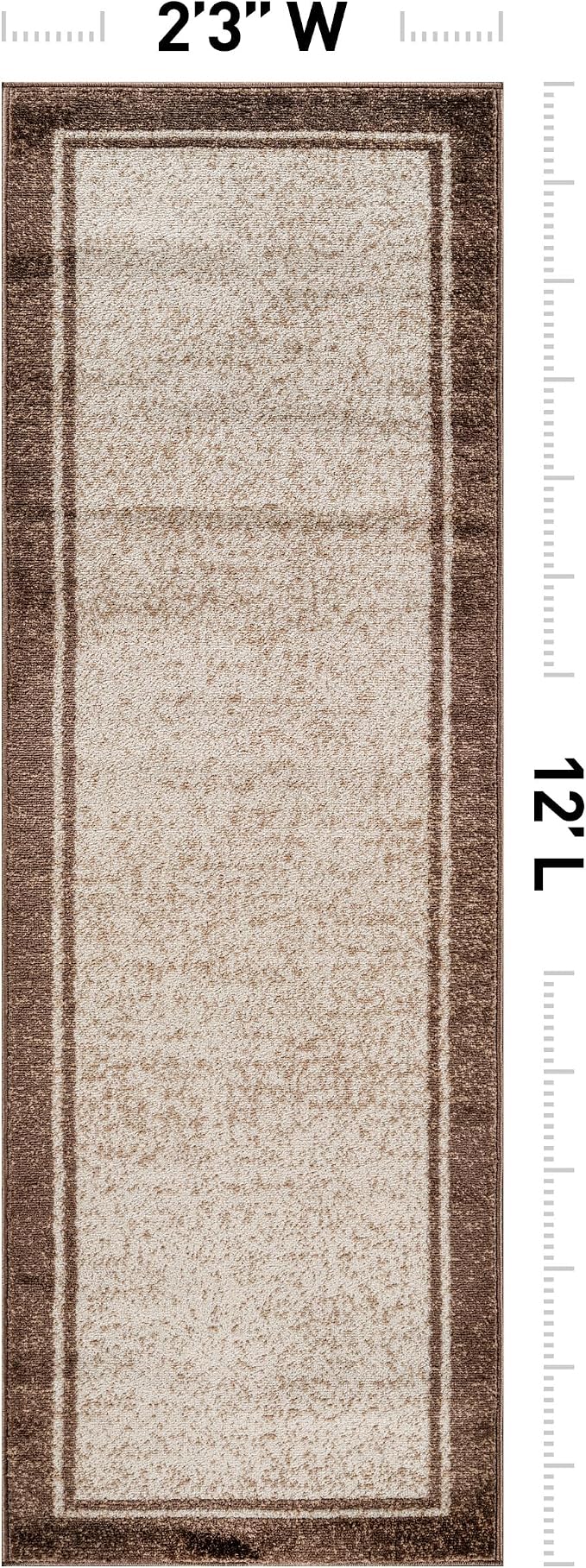 Rugshop Modern Transitional Bordered Runner Rug Low Pile Beige 2' 3" x 12'