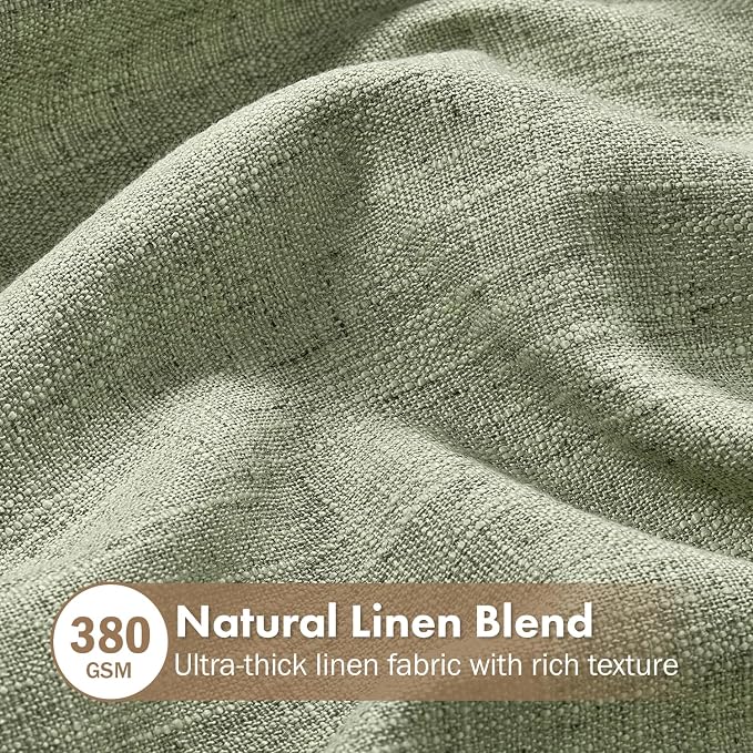 MIULEE Thick Linen Curtains, 42Wx90L, Sage Green Semi Sheer Linen Textured | Light Filtering Window Privacy Drapes with Back Tab Rod Pocket for Farmhouse/Living Room/Bedroom, Set of 2