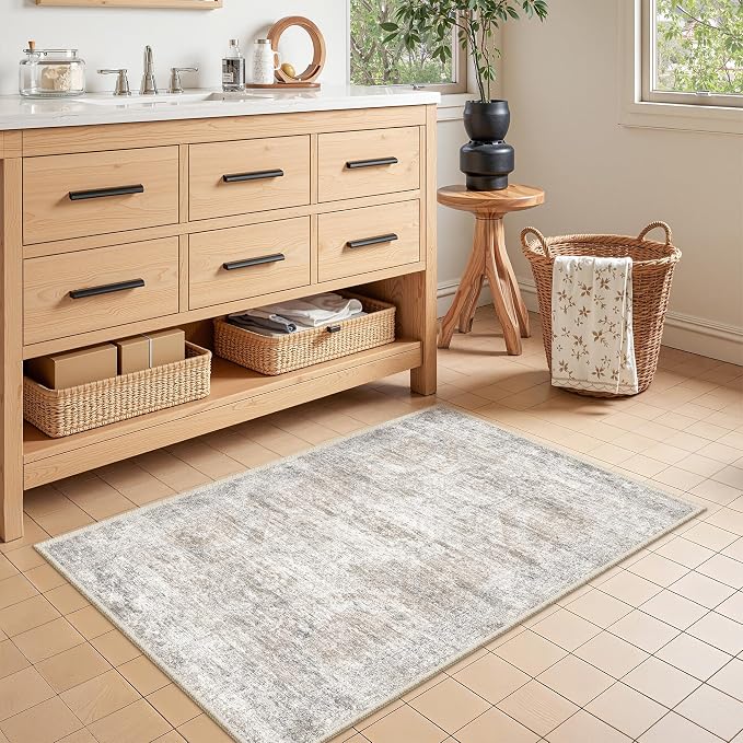 2x3 Rug Non Slip, Small Washable Entryway Rug,Taupe | Welcome Mat,Runner for Kitchen,Front Door,Bathroom,Bedroom,Thin Area Rug,Soft Foldable Indoor Carpet,Stain Resistant