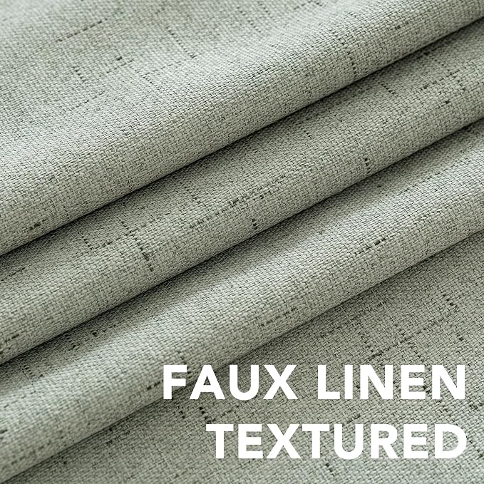 H.VERSAILTEX Linen Curtains 100% Blackout Curtains for Bedroom 102 inch Long Full Light Blocking Nature Linen Blended Window Curtains for Living Room Nickel Grommet (2 Panels, Sage)