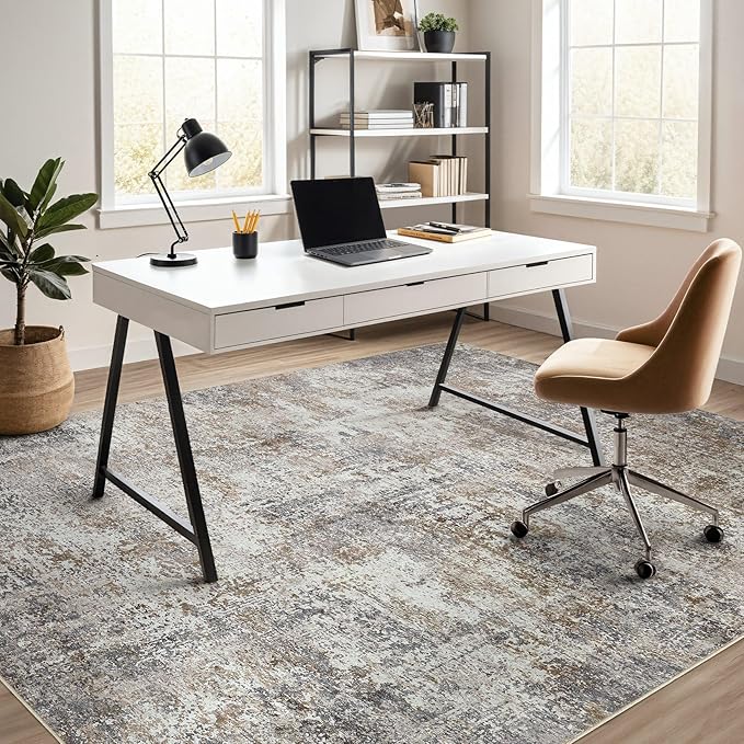 DMOYEST Area Rug Living Room Rugs - 5x8 Abstract Large Soft Indoor Washable Rug Neutral Modern Low Pile Carpet for Bedroom Dining Room Farmhouse Home Office - Brown/Grey/Black