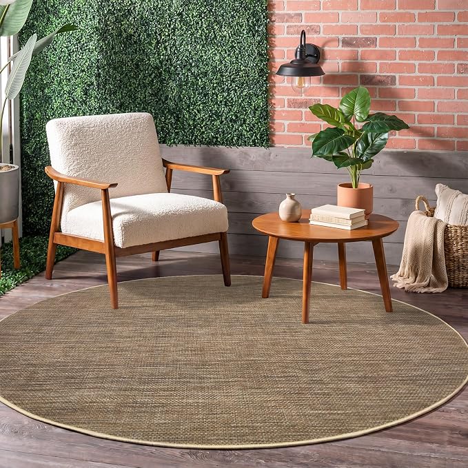 GarveeHome 4ft Easy Jute Round Rug Washable Living Room Bedroom Circle Rugs | Modern Solid Non Slip Stain Resistant Throw Carpet Low Pile Indoor Round Area Rugs for Kitchen Nursery Entryway Dorm, Brown