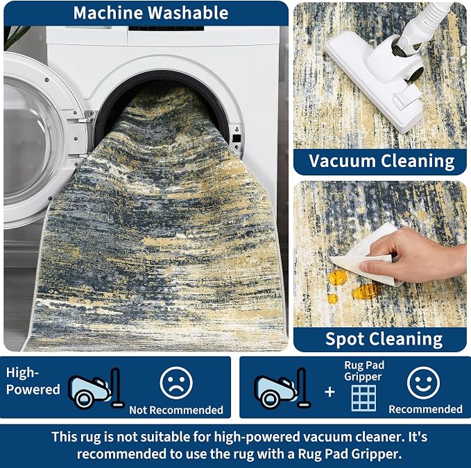 ROYHOME Washable Runner Rug 2x6 Modern Abstract Kitchen Rugs, Non Slip Bathroom Rug, Low Pile Laundry Room Soft Long Carpet for Hallway Bedroom Entryway, Yellow/Black
