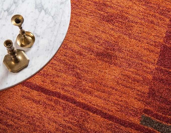 Unique Loom Autumn Collection Modern Contemporary Casual Abstract Area Rug (Terracotta/ Burgundy Border, 5 x 8 ft Rectangular)