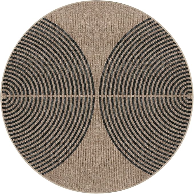 Lahome Modern Rainbow Round Rug 4ft, Washable Outdoor Rugs for Entryway Patio Farmhouse Indoor Outdoor Carpet, Contemporary Non Slip Small Round Kitchen Mats for Floor Entry