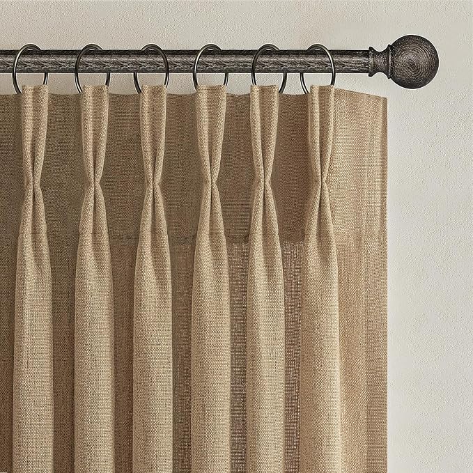 Pleated Linen Rust Brown Curtains 84 Inches Long 2 Panels Set for Bedroom, Memory Trained Pinch Pleat Light Filtering Semi Sheer Window Drapes Living Room Rustic Curtain 84 Inch Length with Back Tab